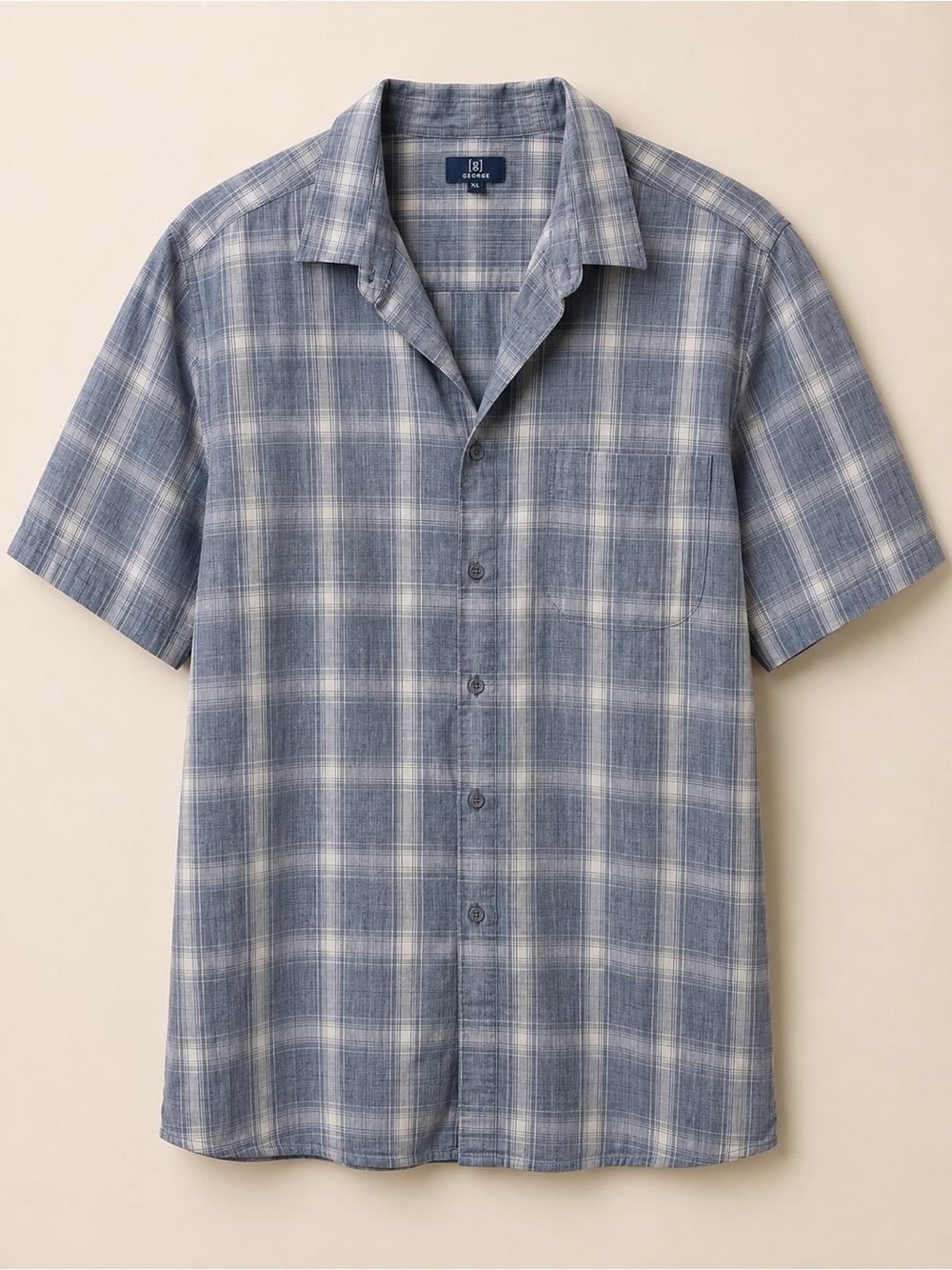 Short-Sleeve Blue Plaid Button-Up George Shirt 2XL